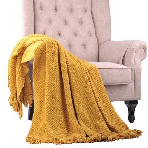 Other - NWOT Tweed Knitted Throw Blanket, Lemon Curry